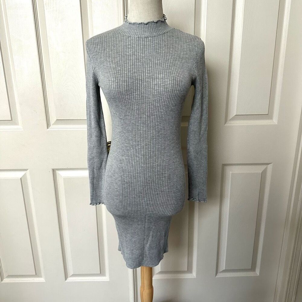Bershka BSK Girl grey long sleeve bodycon dress